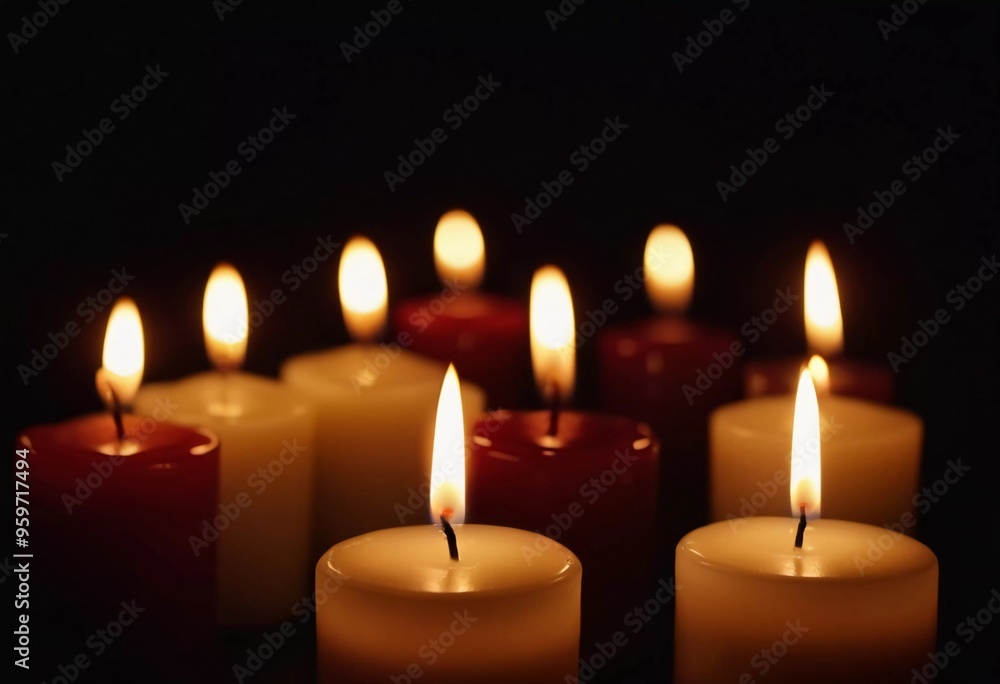 Soft light from flickering candles illuminates tranquil scene, inviting calming ambiance. Expression of regret, eternal memory and mourning. Religious ritual cult. Moments of reflection serenity. AI Soft light from flickering candles illuminates tranquil scene, inviting calming ambiance. Expression of regret, eternal memory and mourning. Religious ritual cult. Moments of reflection serenity. AI