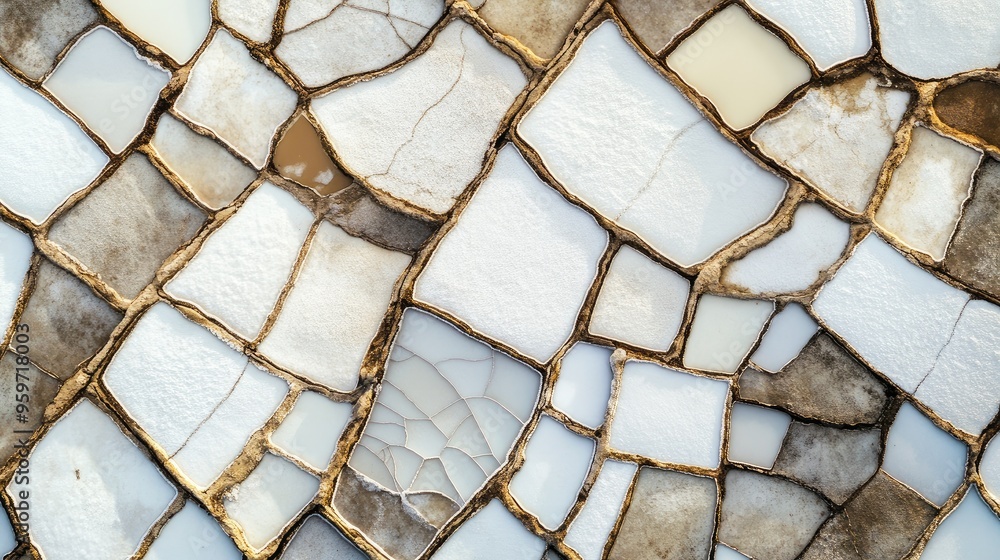 Bird's eye view of Kampot's salt fields, with a grid of white salt pans ...