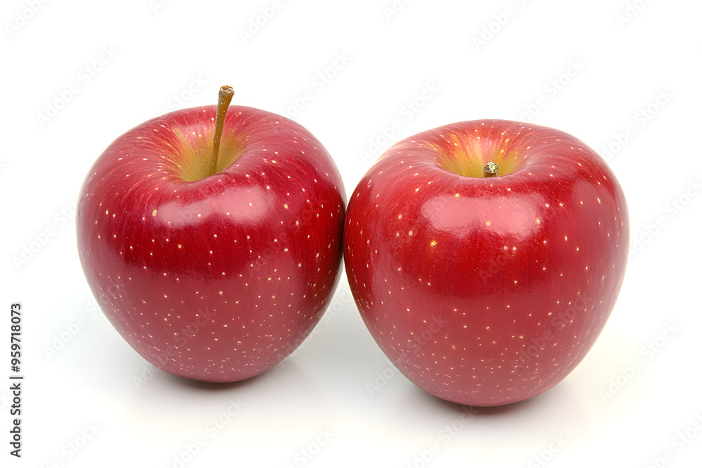Two red apple on white background, vegetarian food