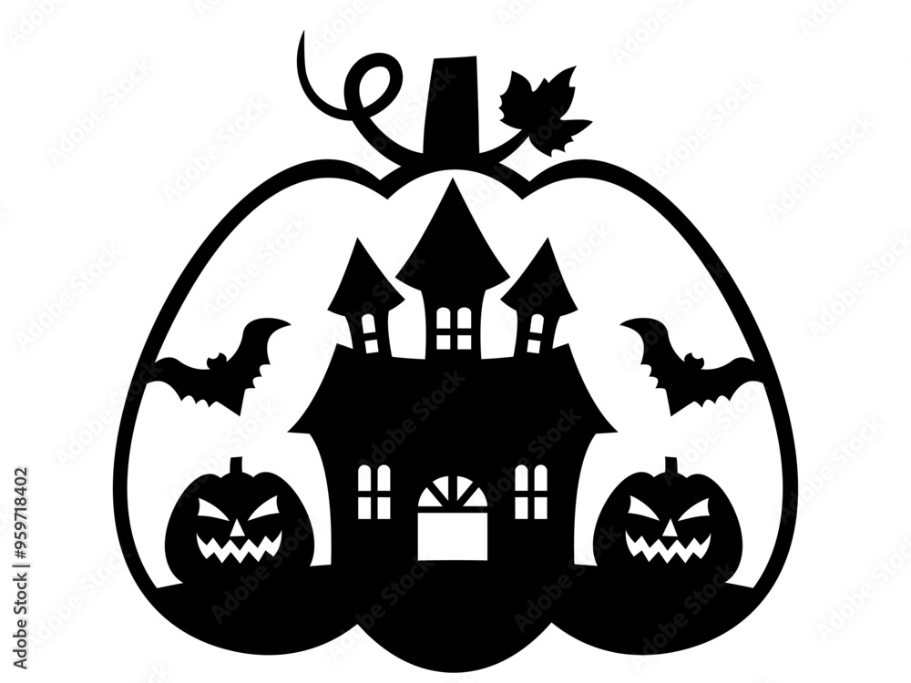 Halloween scene arranged in a pumpkin shape, Halloween scene, Halloween vinyl decal Halloween scene arranged in a pumpkin shape, Halloween scene, Halloween vinyl decal