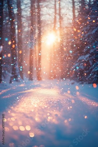 snowy forest and nature, trees with snow, seasonal wallpaper for christmas and winter