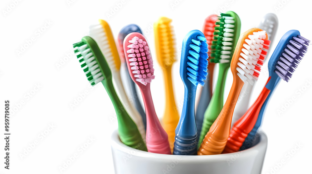 Colorful Toothbrushes in a White Holder Colorful Toothbrushes in a White Holder