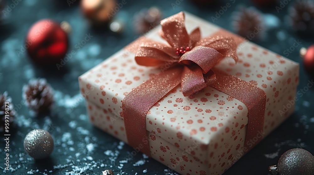 Minimalist Christmas gift box a bow ready for holiday celebrations Minimalist Christmas gift box a bow ready for holiday celebrations