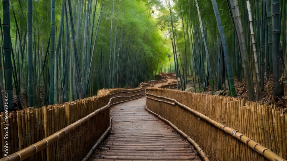 Fototapeta premium Trail leading through Chinese bamboo forest 