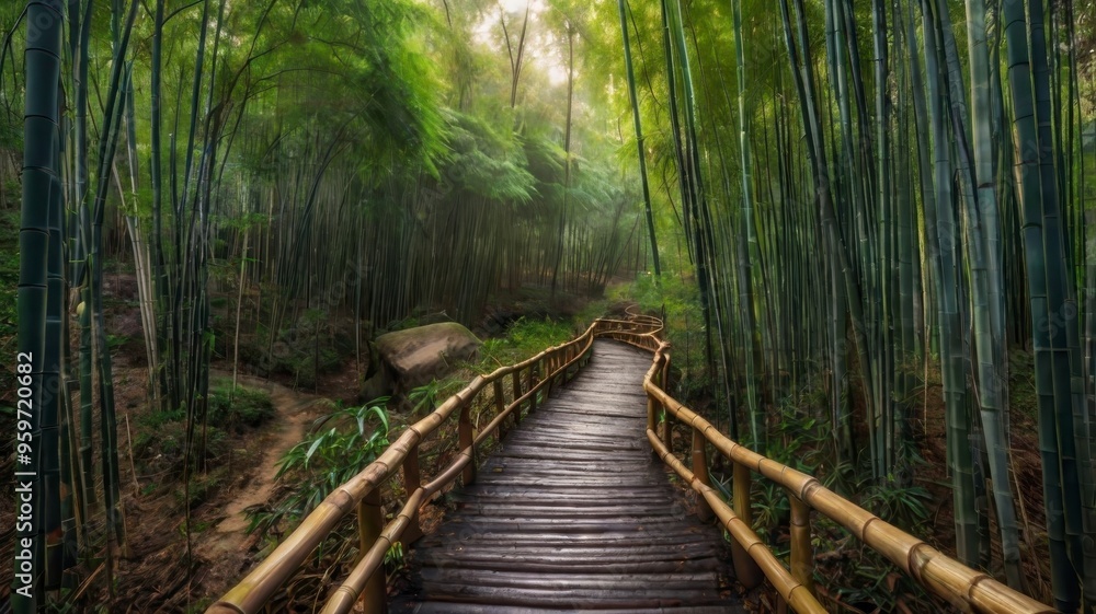 Trail leading through Chinese bamboo forest Trail leading through Chinese bamboo forest