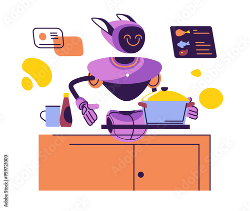 Robot Cooking in Kitchen Vector