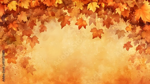 A delicate illustration of autumn maple leaves in warm shades of orange, red, and yellow, scattered across the top and sides of the frame.