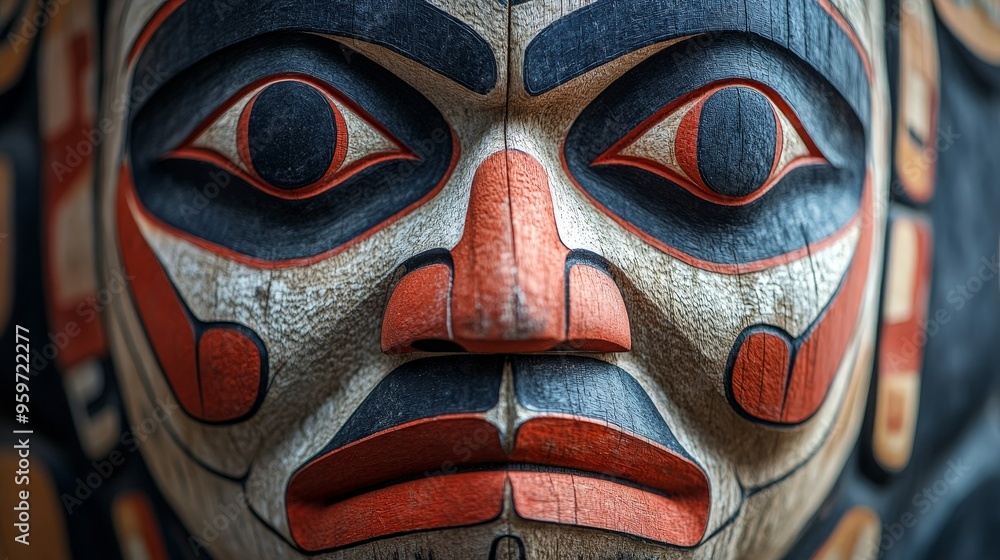Close-Up of Traditional Inuit Face Mask with Bold Patterns Close-Up of Traditional Inuit Face Mask with Bold Patterns