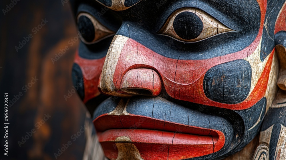 Close-Up of Traditional Inuit Face Mask with Bold Patterns Close-Up of Traditional Inuit Face Mask with Bold Patterns