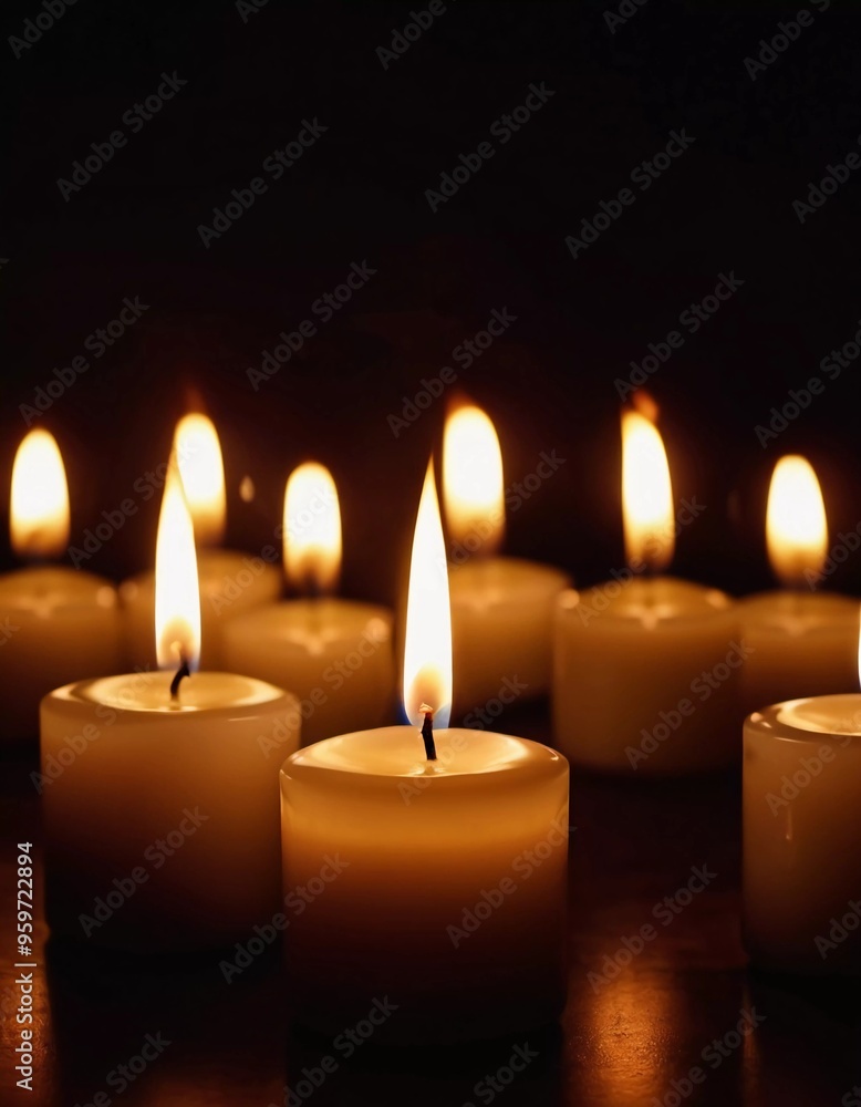Soft light from flickering candles illuminates tranquil scene, inviting calming ambiance. Expression of regret, eternal memory and mourning. Religious ritual cult. Moments of reflection serenity. AI Soft light from flickering candles illuminates tranquil scene, inviting calming ambiance. Expression of regret, eternal memory and mourning. Religious ritual cult. Moments of reflection serenity. AI