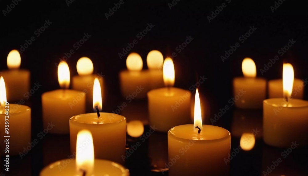 Soft light from flickering candles illuminates tranquil scene, inviting calming ambiance. Expression of regret, eternal memory and mourning. Religious ritual cult. Moments of reflection serenity. AI Soft light from flickering candles illuminates tranquil scene, inviting calming ambiance. Expression of regret, eternal memory and mourning. Religious ritual cult. Moments of reflection serenity. AI
