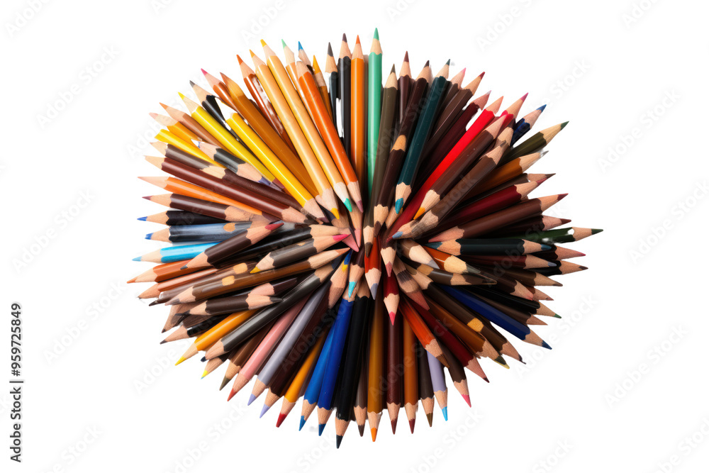 A variety of pencils, including charcoal, colored, and mechanical pencils, scattered across a white background, isolated on a white background A variety of pencils, including charcoal, colored, and mechanical pencils, scattered across a white background, isolated on a white background