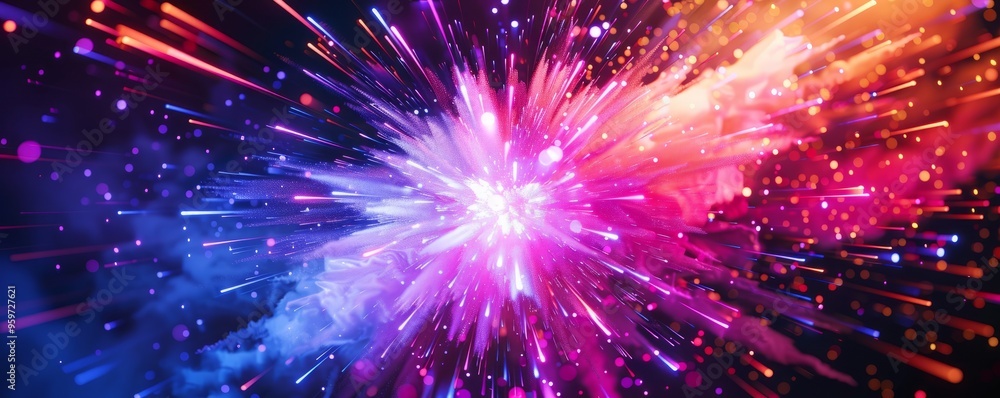Fototapeta premium Neon vibrant color burst with glowing effects, 4K hyperrealistic photo