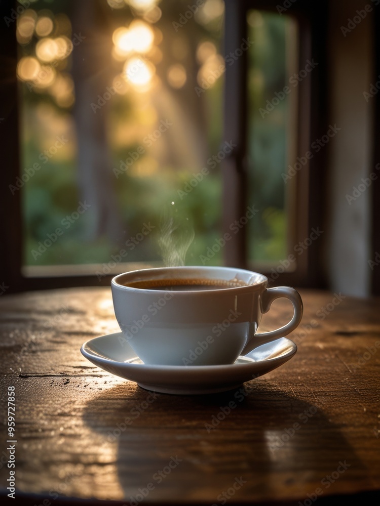 Obraz premium Morning Coffee with a Mountain View