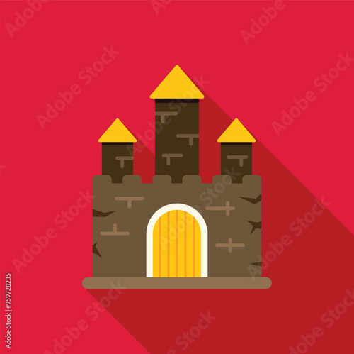 Medieval stone castle is standing tall on a solid foundation, featuring a sturdy structure, a grand entrance, and three towering structures, symbolizing strength and security