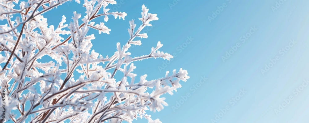 Frost-covered branches against a clear blue sky, 4K hyperrealistic photo Frost-covered branches against a clear blue sky, 4K hyperrealistic photo