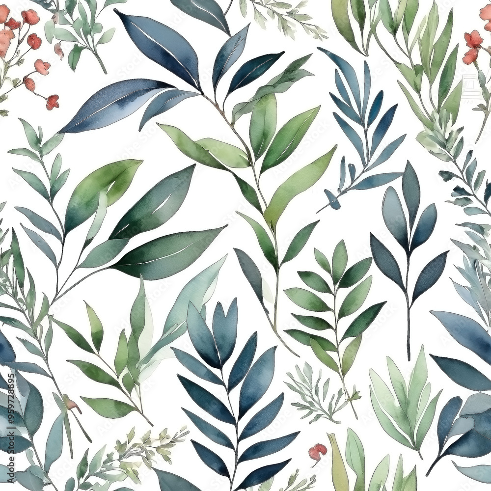 Fototapeta premium seamless Watercolor Pattern using botanical elements.