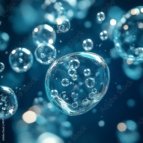 Wallpaper Mural Floating Bubble with Molecules on Soft Blue Background Torontodigital.ca