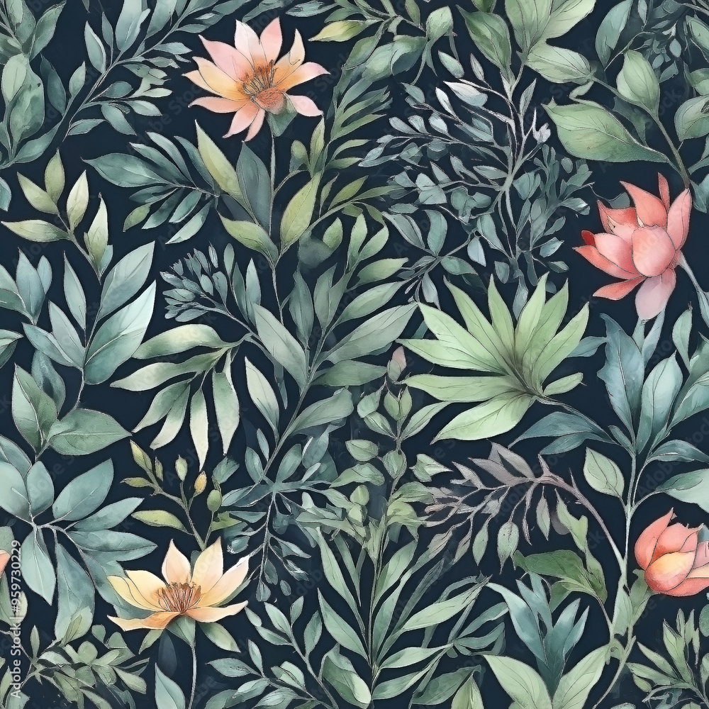 seamless Watercolor Pattern using botanical elements. seamless Watercolor Pattern using botanical elements.