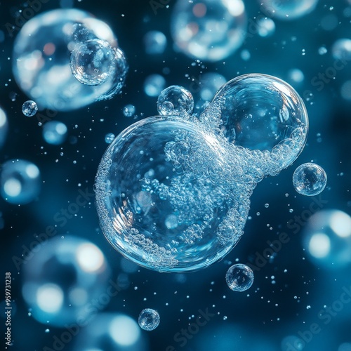 Wallpaper Mural Floating Bubble with Molecules on Soft Blue Background Torontodigital.ca