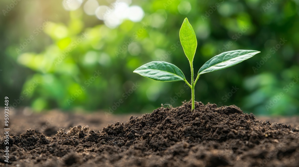 New plant sprouting from soil, symbolizing growth, nature, and environmental sustainability New plant sprouting from soil, symbolizing growth, nature, and environmental sustainability