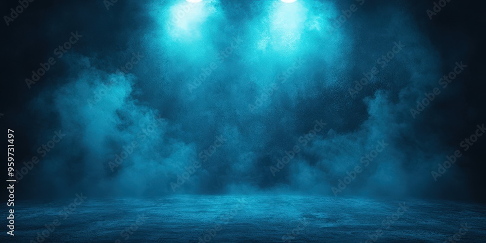 empty dark teal room background texture with smoke and spotlight, empty dark teal room background texture with smoke and spotlight,