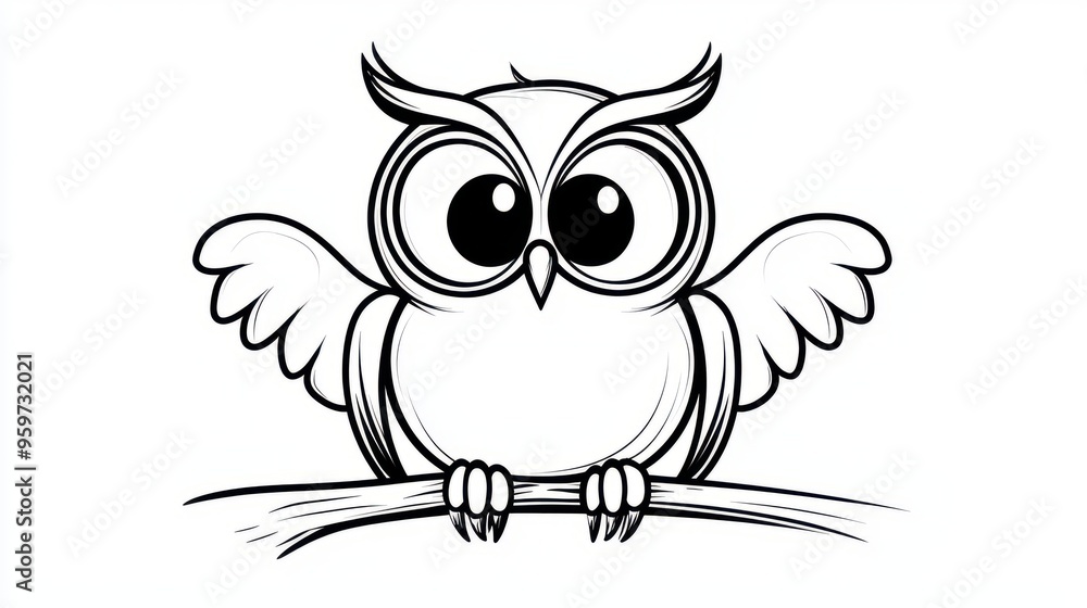 Obraz premium Elegant Minimalist Outline Drawing of Wise Owl Perched on White Background
