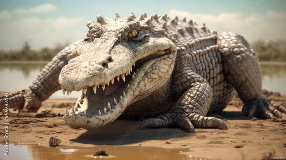 Obraz premium Close-Up of a Crocodile with Open Mouth