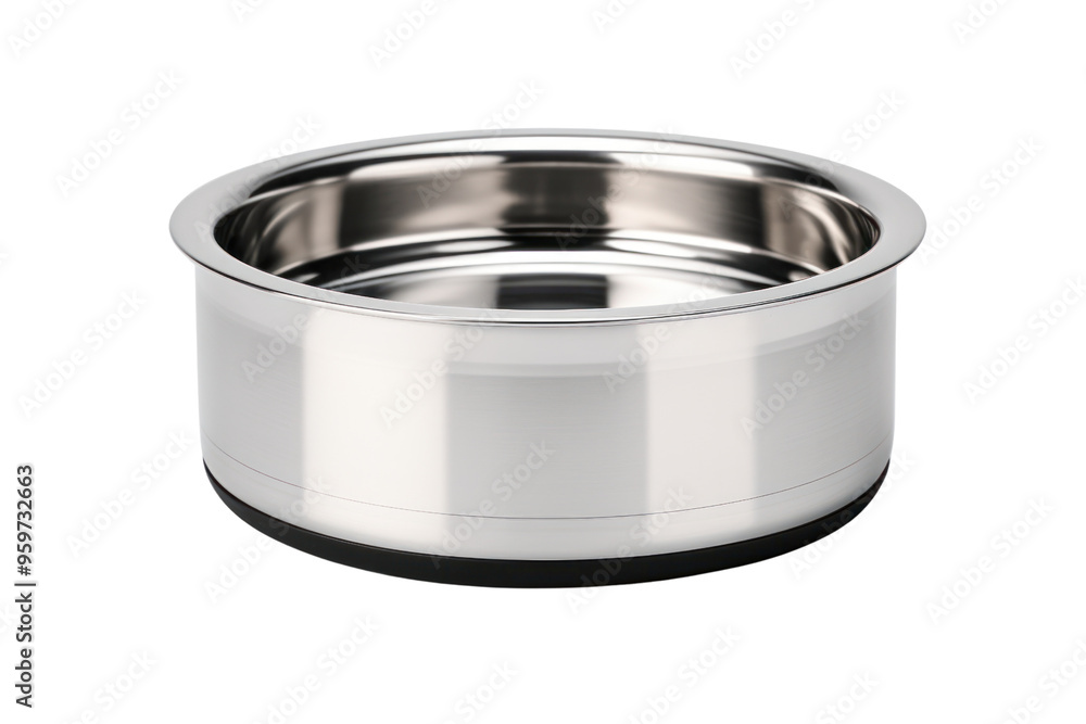 A stainless steel pet food bowl with a lid to keep food fresh and prevent spills, isolated on a white background A stainless steel pet food bowl with a lid to keep food fresh and prevent spills, isolated on a white background