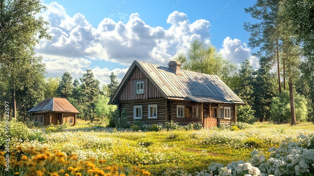 Fototapeta premium Traditional Russian village house