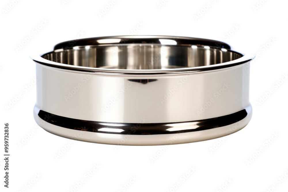 A stainless steel pet food bowl with a lid to keep food fresh and prevent spills, isolated on a white background A stainless steel pet food bowl with a lid to keep food fresh and prevent spills, isolated on a white background