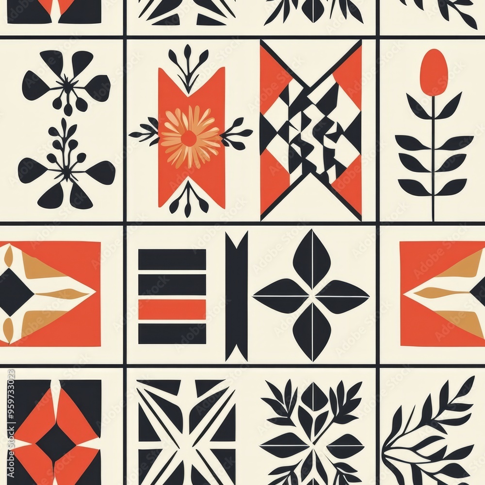 seamless pattern of Scandinavian folk art with simple geometric shapes seamless pattern of Scandinavian folk art with simple geometric shapes