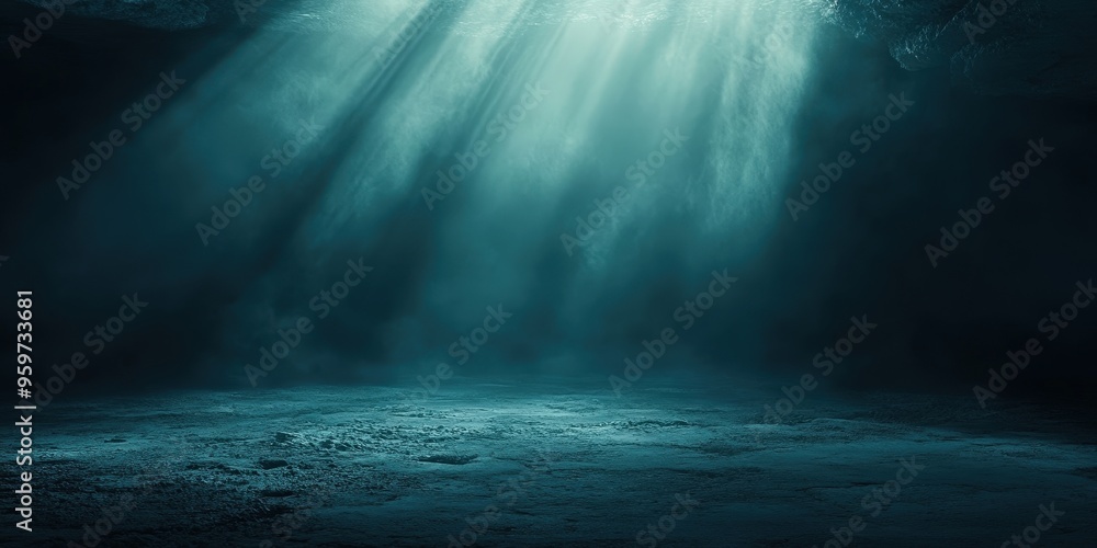 Fototapeta premium empty dark teal room background texture with smoke and spotlight, 