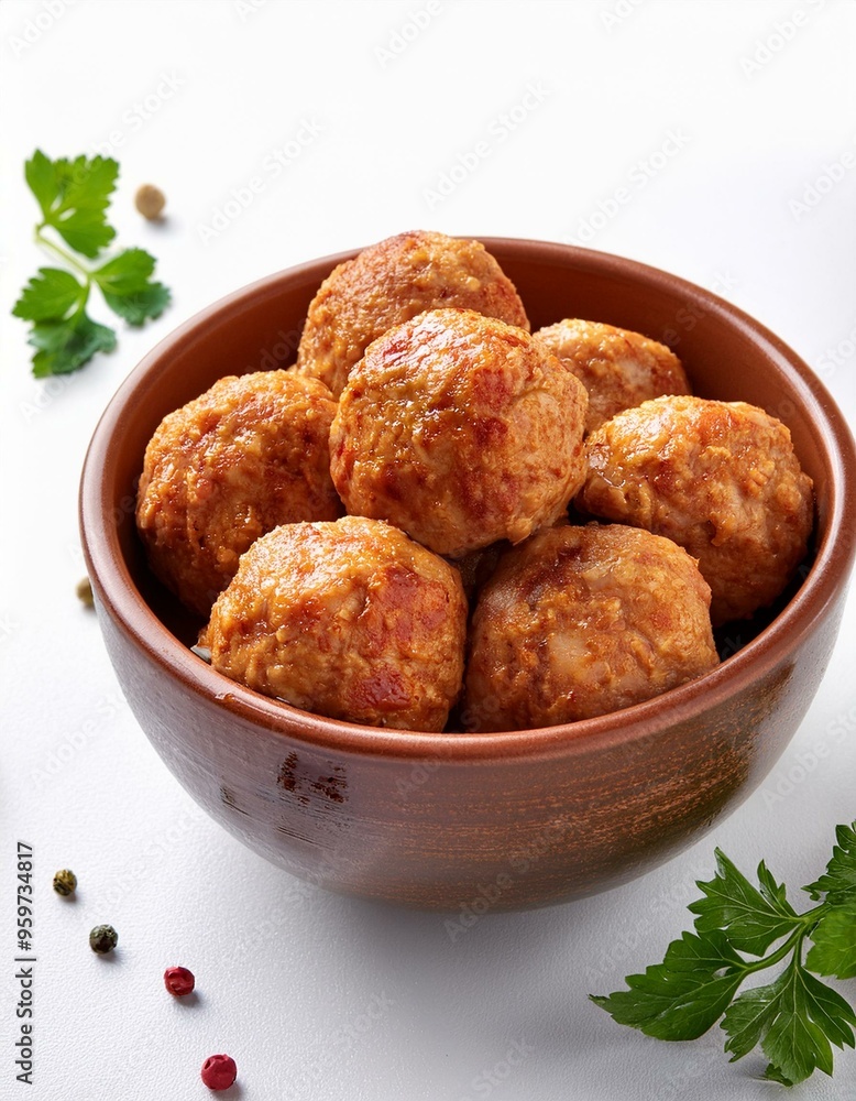 chicken meatballs in bowl on white background chicken meatballs in bowl on white background