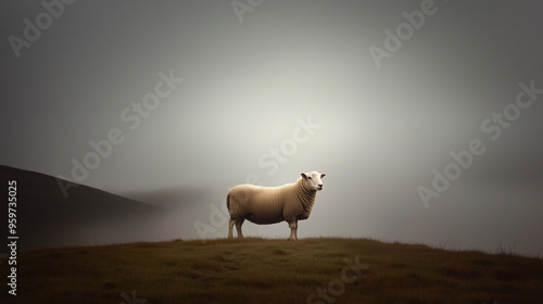 A pure white lamb stands al...