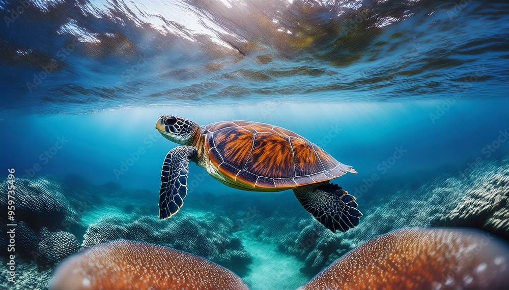 Fototapeta premium turtle swimming in the sea