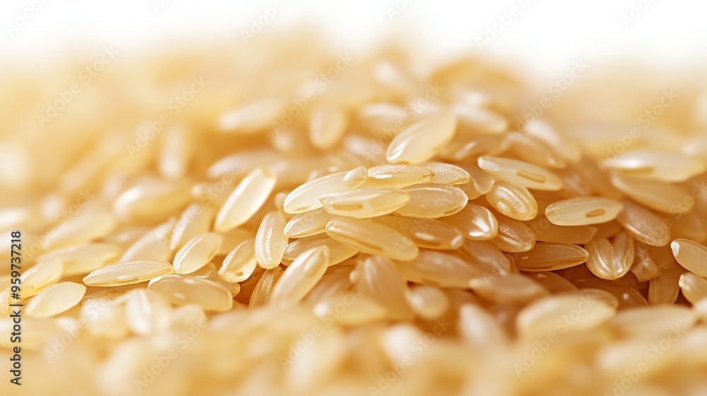 Fototapeta premium a grain of rice magnified, macro photography, detailed texture, single grain, isolated on white background