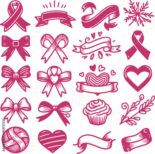 Breast Cancer Awareness Pink Ribbon Vector Clipart Icon For Emblems, Badges And Levels Vector Illustration