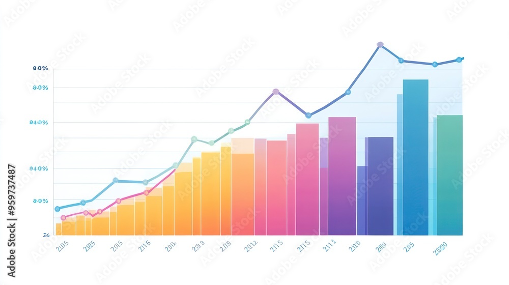 Growth Chart With Bars and Line, Financial Report Growth Chart With Bars and Line, Financial Report