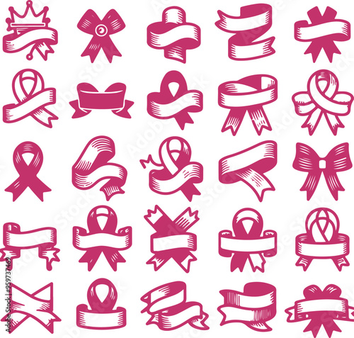 Breast Cancer Awareness Pink Ribbon Vector Clipart Icon For Emblems, Badges And Levels Vector Illustration