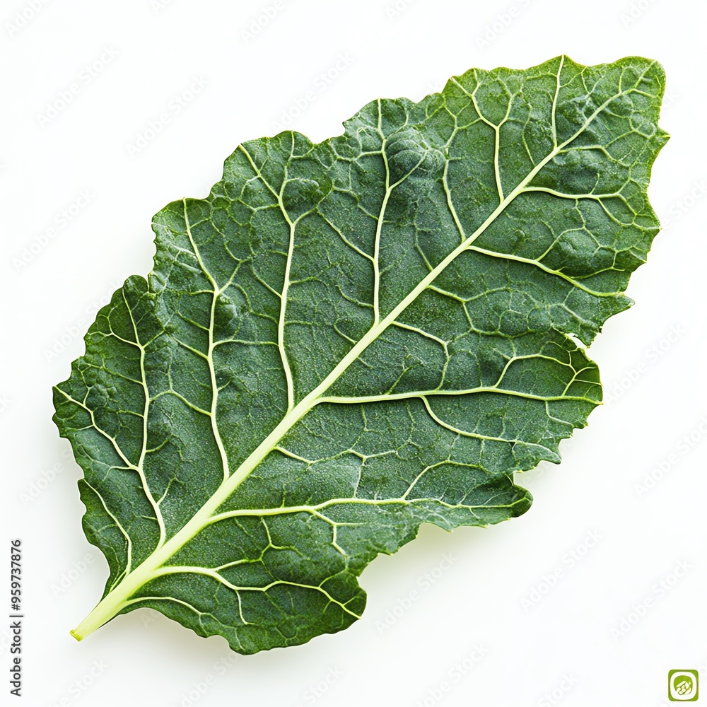 a kale leaf with visible veins, macro photography, crisp and detailed, isolated on white background a kale leaf with visible veins, macro photography, crisp and detailed, isolated on white background