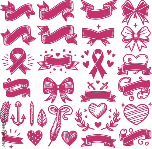 Breast Cancer Awareness Pink Ribbon Vector Clipart Icon For Emblems, Badges And Levels Vector Illustration