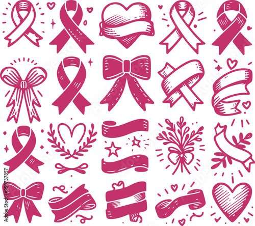Breast Cancer Awareness Pink Ribbon Vector Clipart Icon For Emblems, Badges And Levels Vector Illustration
