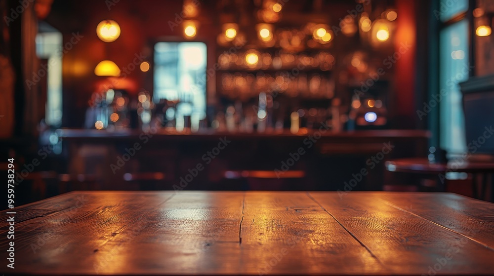 Cozy Rustic Bar Interior with Warm Lighting and Wooden Furniture in the Evening Cozy Rustic Bar Interior with Warm Lighting and Wooden Furniture in the Evening