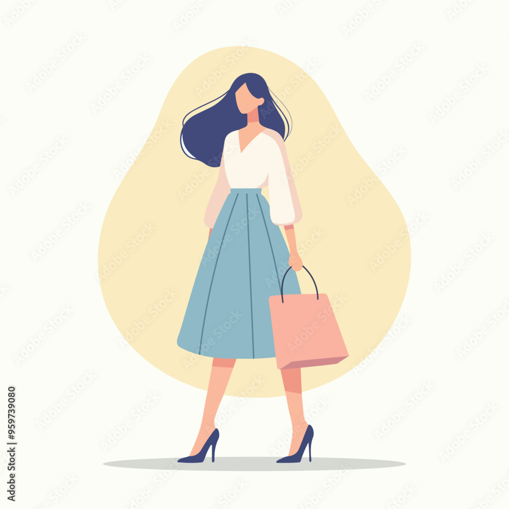 Fashionable woman shopping with carrying bags flat style vector illustration Fashionable woman shopping with carrying bags flat style vector illustration