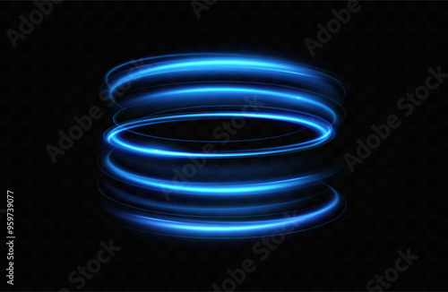 Blue neon ring. Glowing circle. Glow effect. Round light frame. abstract light lines of movement and speedAbstract light lines of movement and speed. light blue ellipse.	