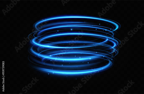 Blue neon ring. Glowing circle. Glow effect. Round light frame. abstract light lines of movement and speedAbstract light lines of movement and speed. light blue ellipse.	