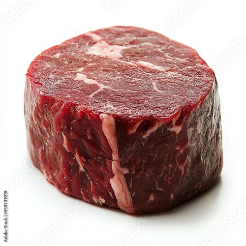 a raw beef fillet mignon, butcher s cut, detailed marbling, isolated on white background photo