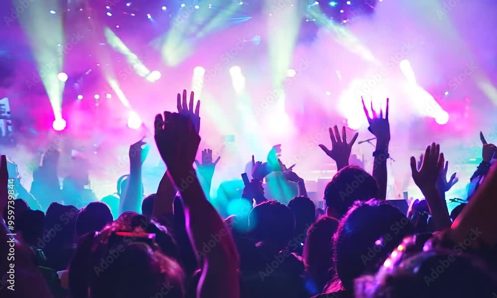 Concert Crowd Cheering Under Colorful Lights Concert Crowd Cheering Under Colorful Lights