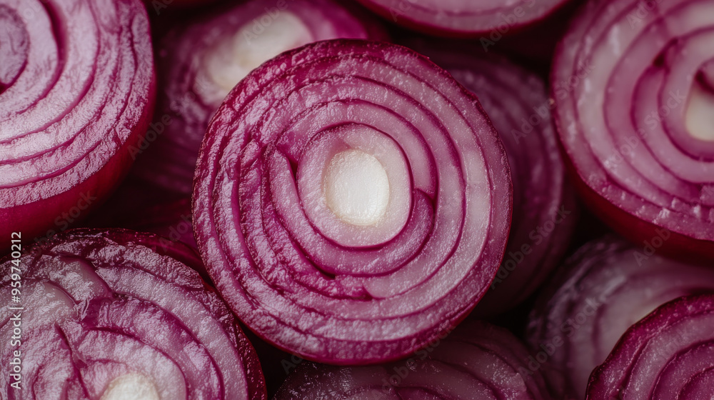 Close-up of vibrant red onion slices. Close-up of vibrant red onion slices.